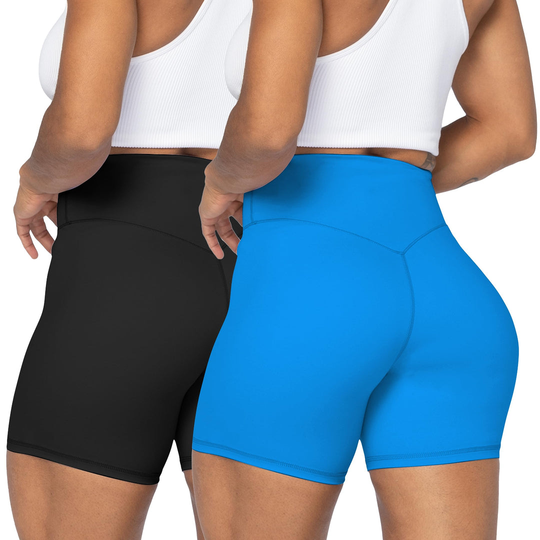 Sunzel Women's Biker Shorts in High Waist Tummy Control with No Front Seam 5" Black+Blue (2 Pack) X-Small