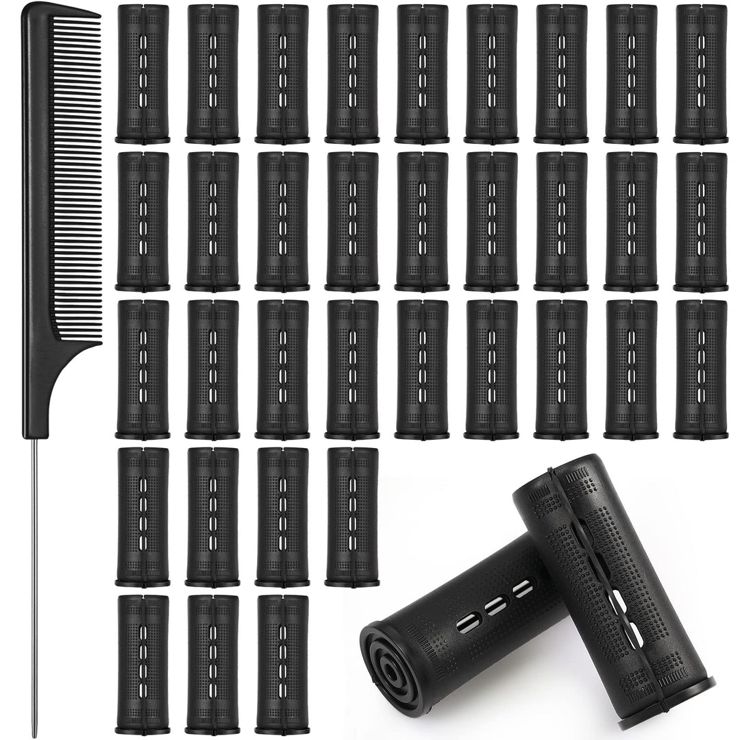 36 Pieces Cold Wave Rod Hair Perm Rods Hair Rollers Perming Rods Curlers With Steel Rat Tail Comb For Hairdressing Styling (Blac