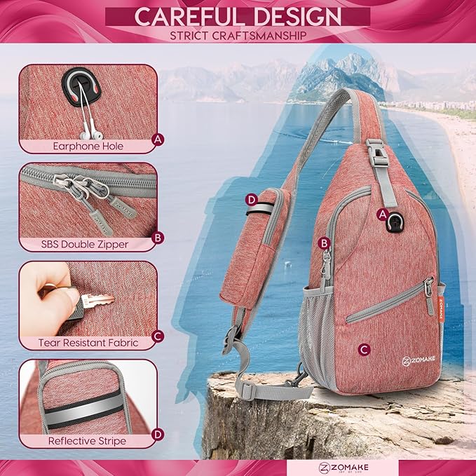 ZOMAKE Small Sling Bag, Travel Sling Backpack, Waterproof Hiking Cycling Crossbody pack for Men Women(Orange)