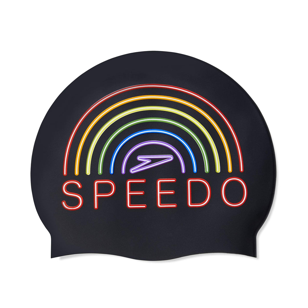 Speedo Unisex-Adult Swim Cap Silicone, Black/Rainbow