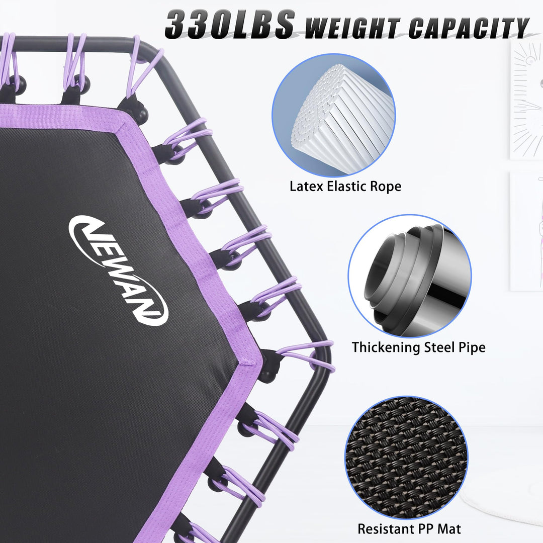 Newan 45'' Fitness Trampoline with Adjustable Handle Bar, Silent Trampoline Bungee Rebounder Jumping Cardio Trainer Workout for Adults - Mini Trampoline Max Limit 330 lbs