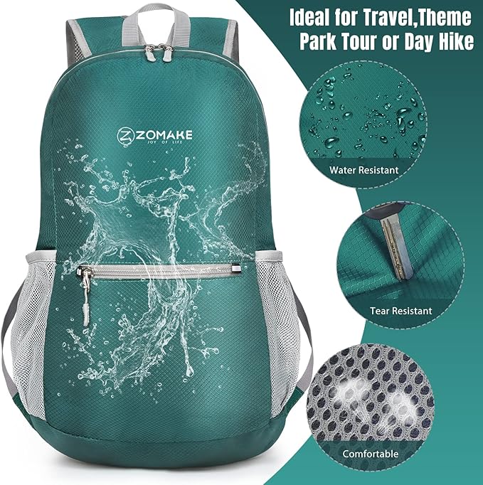 ZOMAKE Ultra Lightweight Hiking Backpack 20L, Packable Small Backpacks Water Resistant Daypack for Women Men(Dark Green)