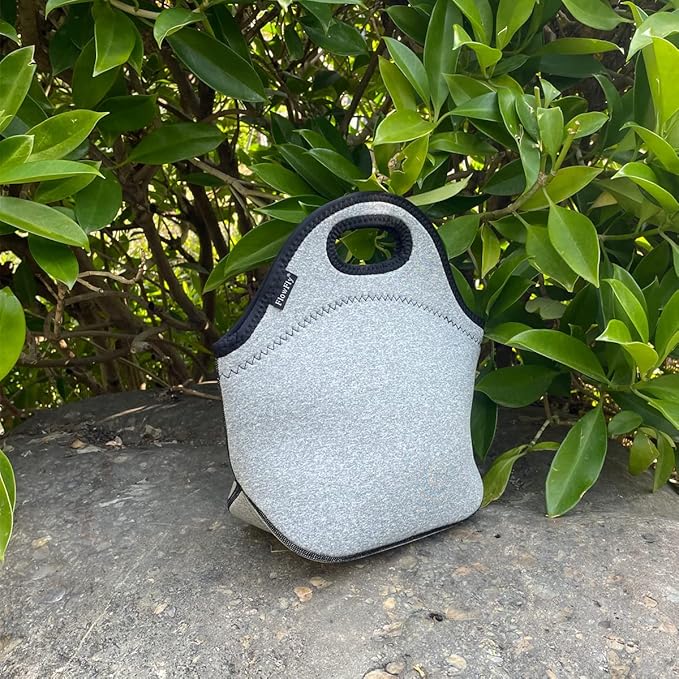 FlowFly Neoprene kids Lunch box Insulated Soft Bag Mini Cooler Thermal Meal Tote Kit for Boys, Girls,Men,Women,School,Work, Office, Grey