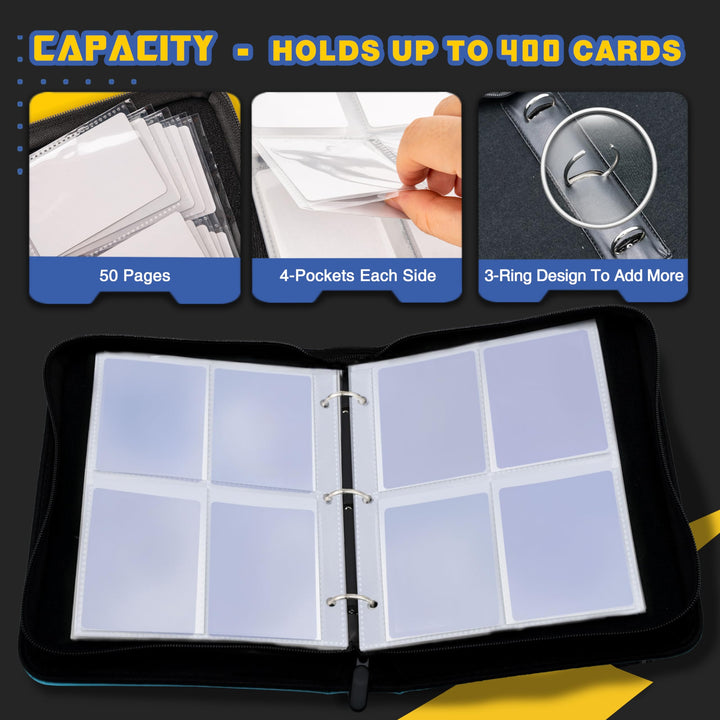 CLOVERCAT 4 Pocket Trading Card Binder Parent (4 Pocket, 400 Cards, Cartoon Dragon, Black)
