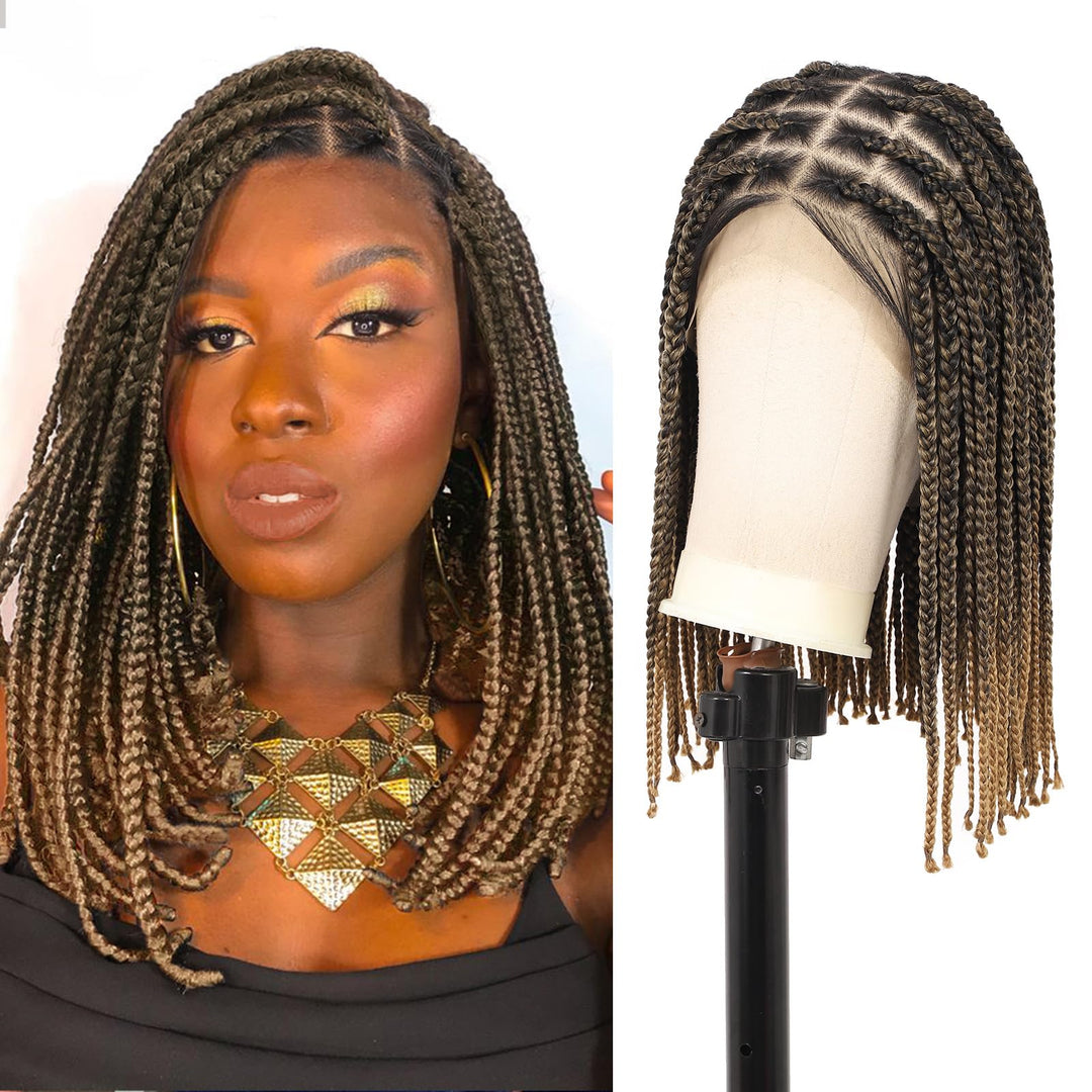 Brinbea Short Knotless Braided Wigs Box Braid Wig Braided Lace Front Wigs For Women 13X8'' Hd Lace Frontal Bob Braided Wig Light