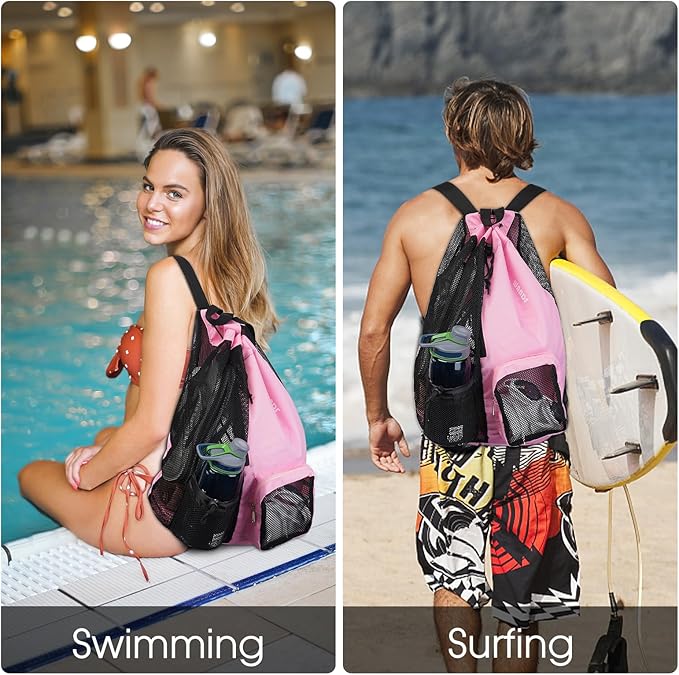 WANDF Swim Bag Mesh Drawstring Backpack with Wet Pocket for Swimming, Gym, and Workout Gear