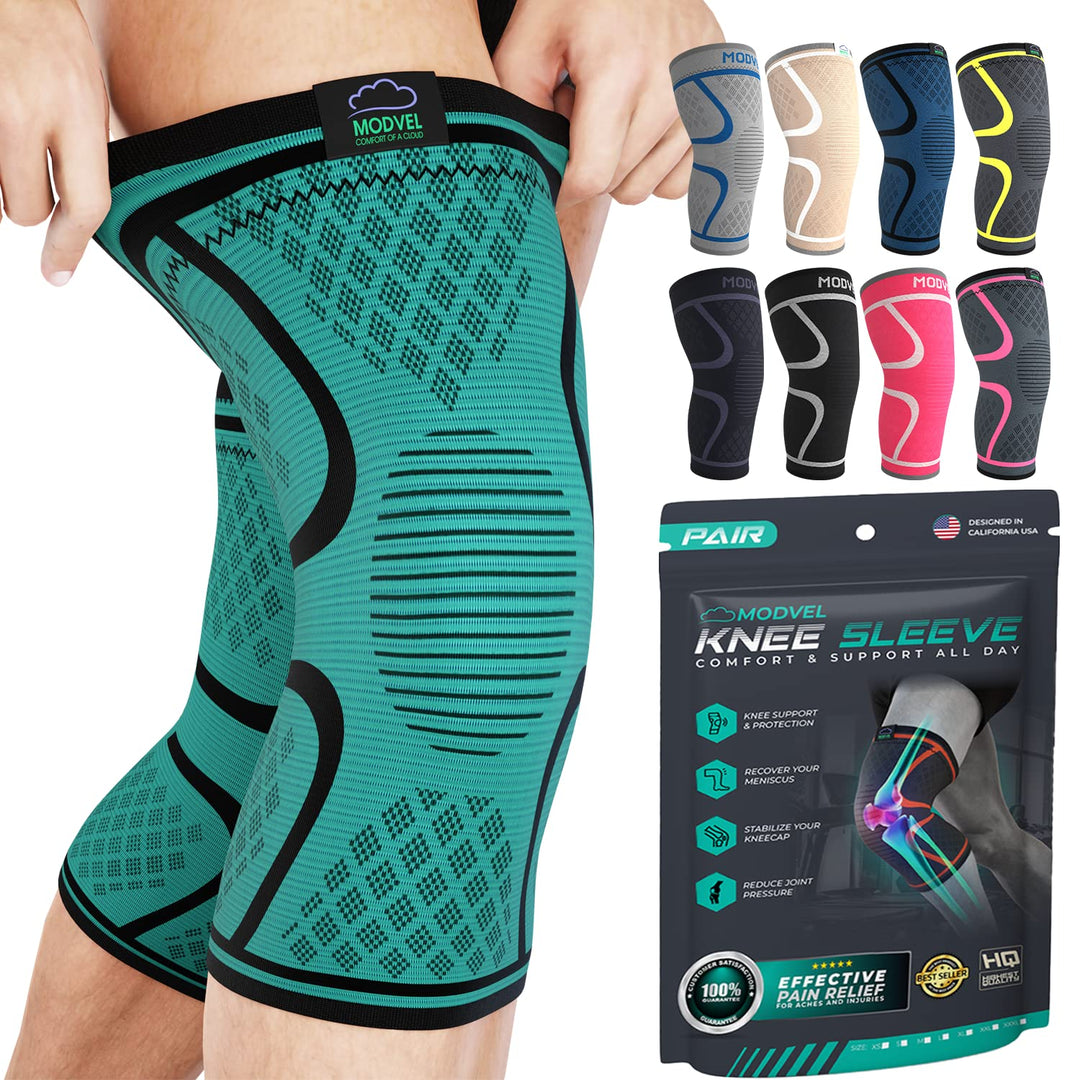 Modvel ELITE Knee Brace and Pads for Women & Men - Knee Braces for Pain Relief, Compression Sleeve for Meniscus Tear, ACL, Arthritis | Knee Pads with Padding for Running & All Sports