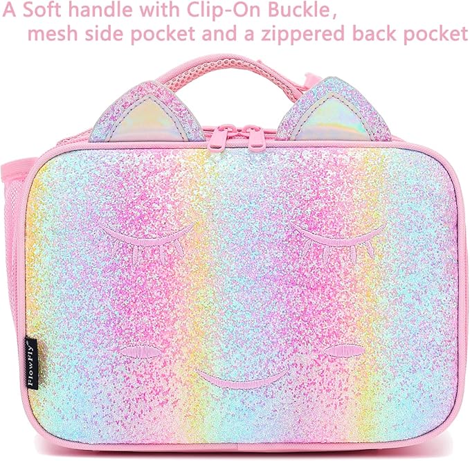 FlowFly Kids Lunch box Insulated Soft Bag Mini Cooler Back to School Thermal Meal Tote Kit for Girls, Boys, Smile