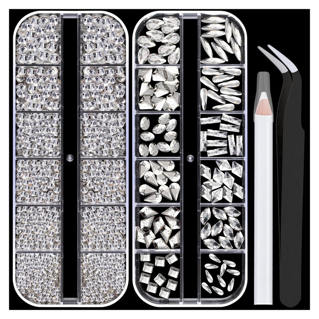 Nail Rhinestones 1560Pcs 2-5Mm Glass Transparent White Round Flatback And Multi Shape Crystal Shine Diamonds For Diy Crafts Nail