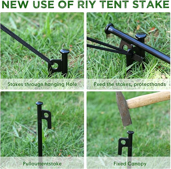 Blulu 24 Pcs 8/12/16 Inch Tent Stakes Heavy Duty Steel Metal Tent Pegs Unbreakable and Inflexible Metal Stakes Tent Spikes for Camping, Yard Decoration, Picnic, Tarp(Black, 12 Inch)