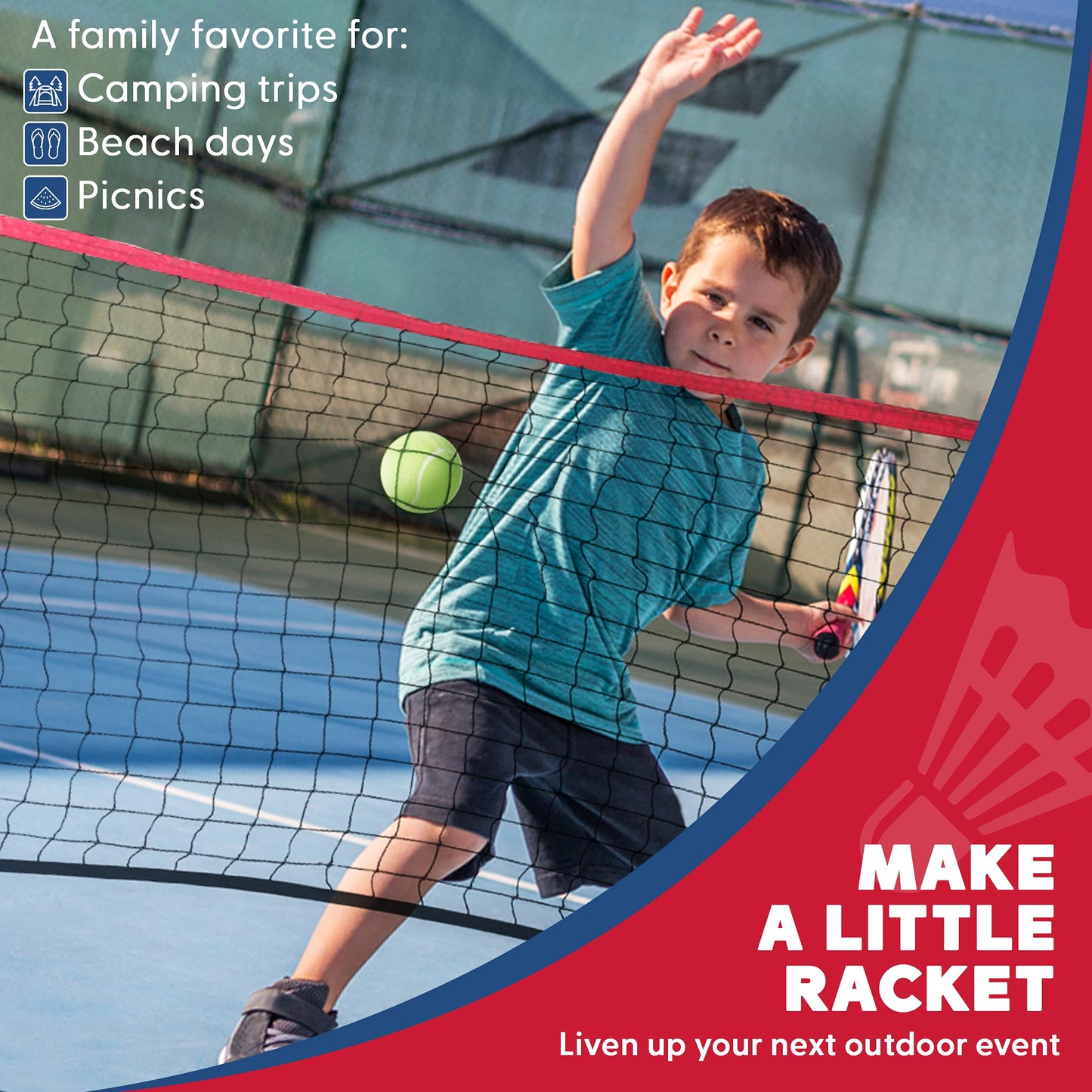 BOULDER Portable Badminton Net Set - for Tennis, Soccer Tennis, Pickleball, Kids Volleyball - Easy Setup Nylon Sports Net with Poles (Blue/Red, 17 FT)