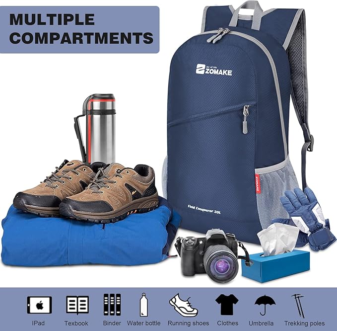 ZOMAKE Lightweight Packable Backpack 20L, Foldable Backpacks Small Daypack for Hiking Water Resistant Day Bag for Travel