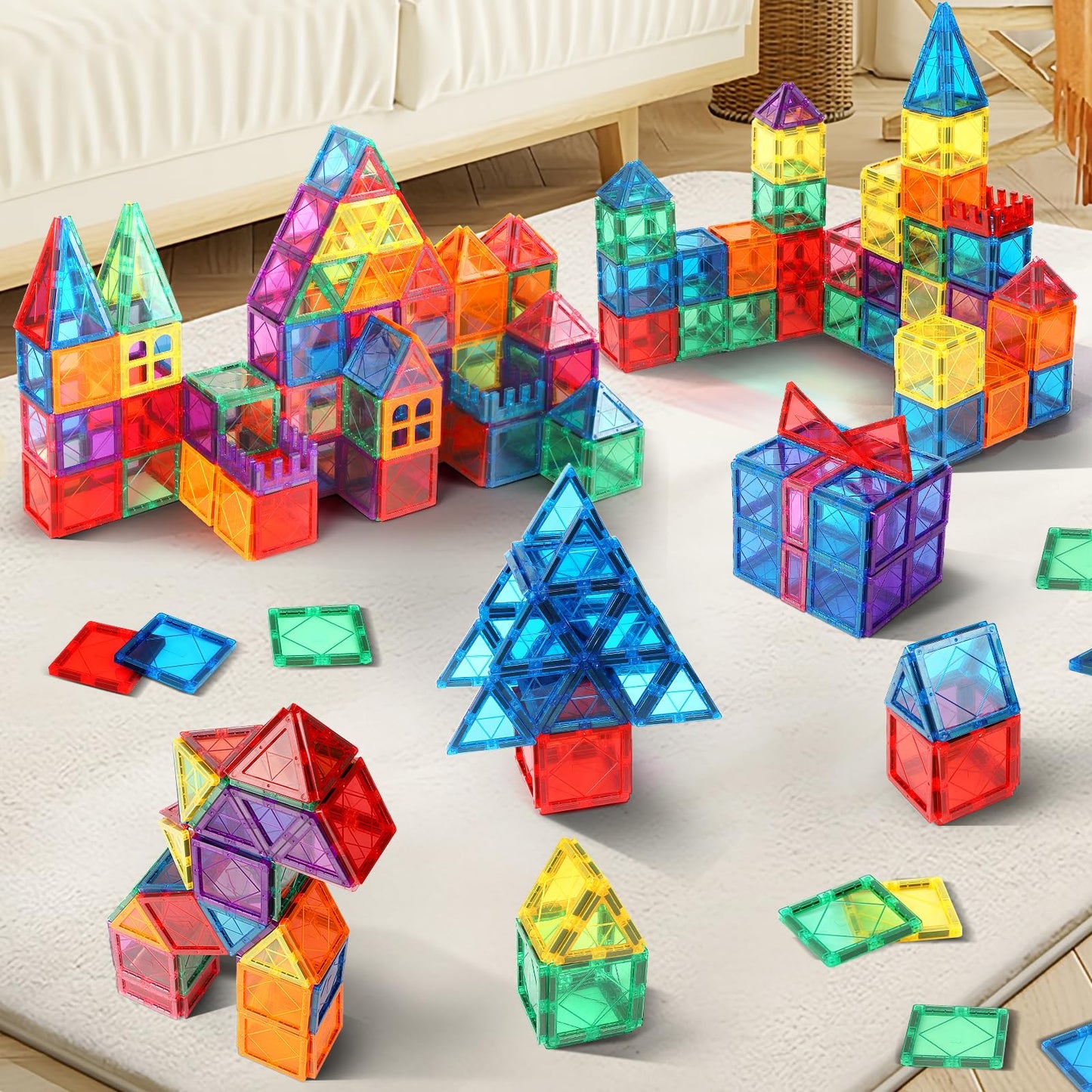 100PCS Magnetic Tiles Kids Toys - Magnetic Building Blocks STEM Magnet Building Set Preschool Learning for Kids Ages 3-8, Sensory Montessori Toys for Boys and Girls