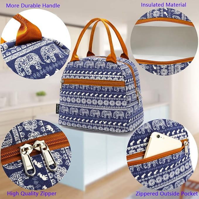 FlowFly Insulated Lunch Cooler Bag - Tote Bag Organizer for Women/Men, Elephant