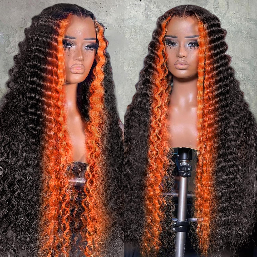 Daphernew 250% Density 34 Inch Deep Wave Lace Front Wigs Human Hair Pre Plucked 13X6 Hd Transparent Lace Frontal Wigs Ginger Ora
