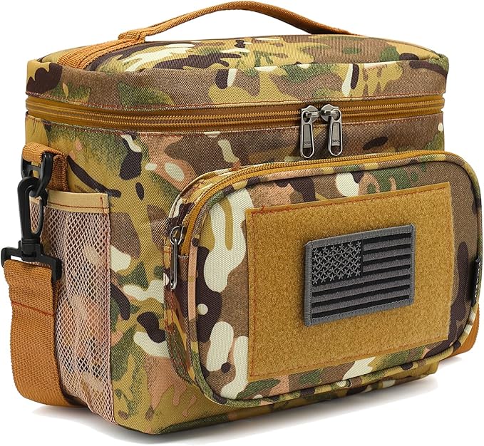 FlowFly Lunch Bag, Insulated Cooler, Thermal Lunch Box Tote with MOLLE/PALS Webbing, Adjustable Padded Shoulder Strap, for Tactical Men Women Adults and Boys Girls Kids (Multicam, Medium)