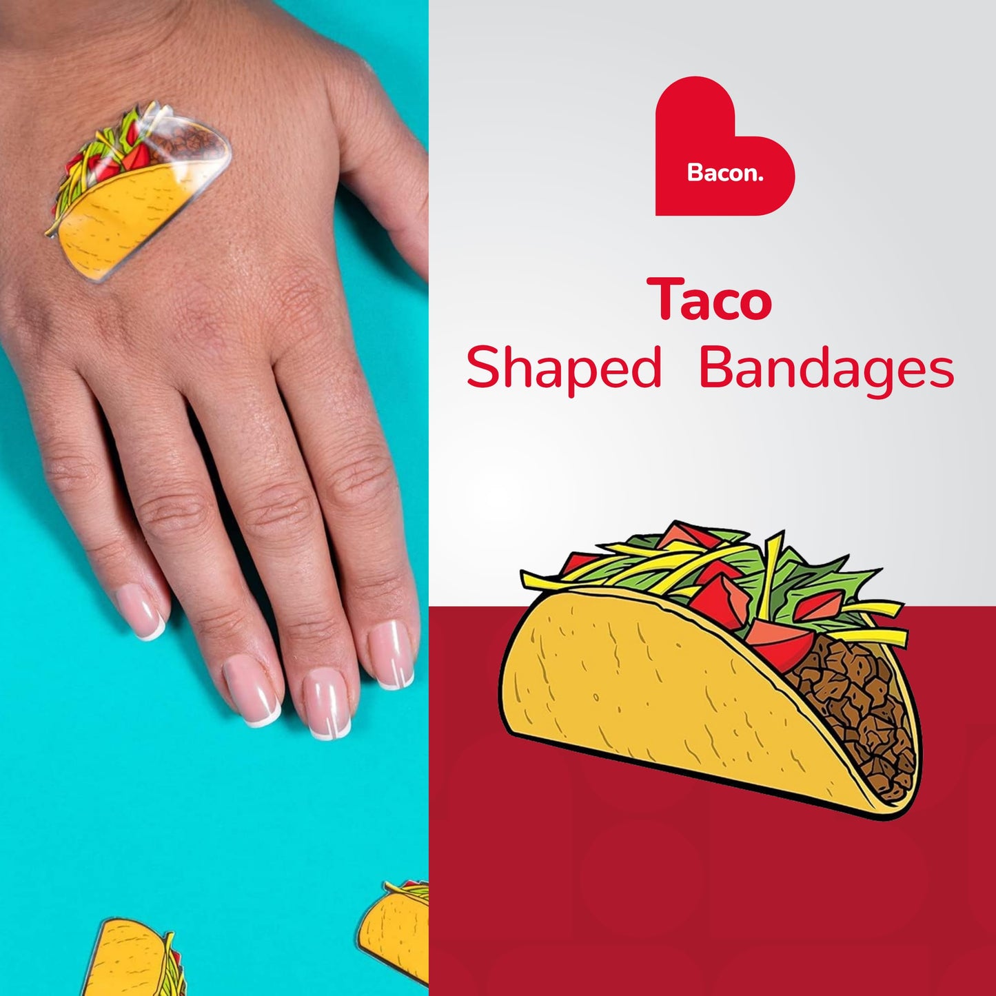 BioSwiss Bandages, Taco Shaped Self Adhesive Bandages, Latex Free Sterile Wound Care, Fun First Aid Kit Supplies for Kids, 24 Count