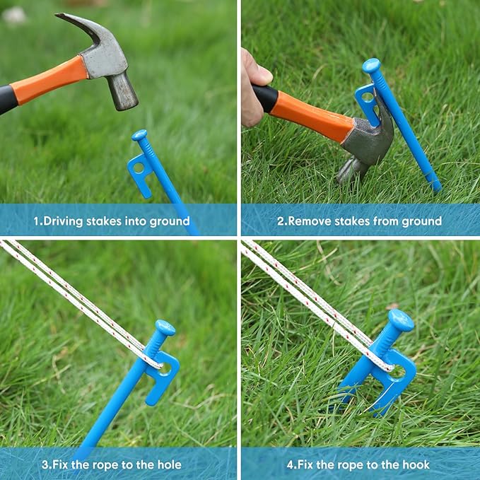 Blulu 24 Pcs 8/12/16 Inch Tent Stakes Heavy Duty Steel Metal Tent Pegs Unbreakable and Inflexible Metal Stakes Tent Spikes for Camping, Yard Decoration, Picnic, Tarp(Blue, 16 Inch)