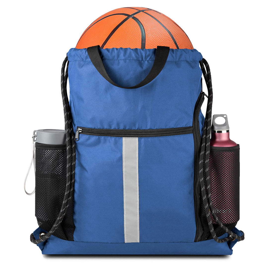 BeeGreen Royal Blue String Backpack Bag Cinch Sack with Shoe Compartment and Two Side Mesh Pockets Lightweight Sturdy Drawstring Gym Sackpack 1 Pack for Unisex