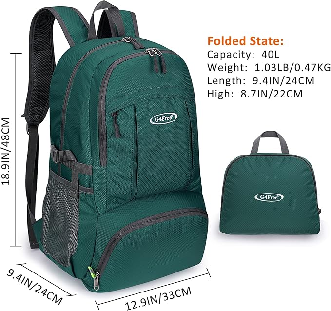 G4Free 40L Lightweight Packable Hiking Backpack, Waterproof Travel Daypack