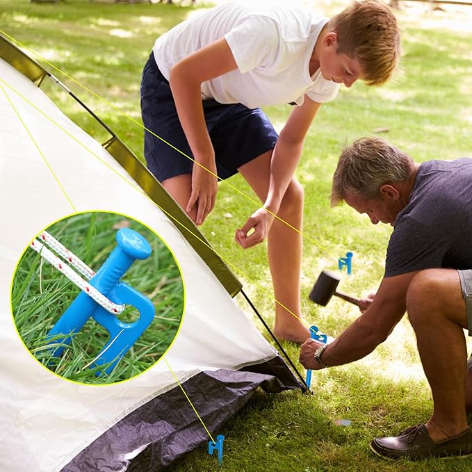 Blulu 24 Pcs 8/12/16 Inch Tent Stakes Heavy Duty Steel Metal Tent Pegs Unbreakable and Inflexible Metal Stakes Tent Spikes for Camping, Yard Decoration, Picnic, Tarp(Blue, 16 Inch)
