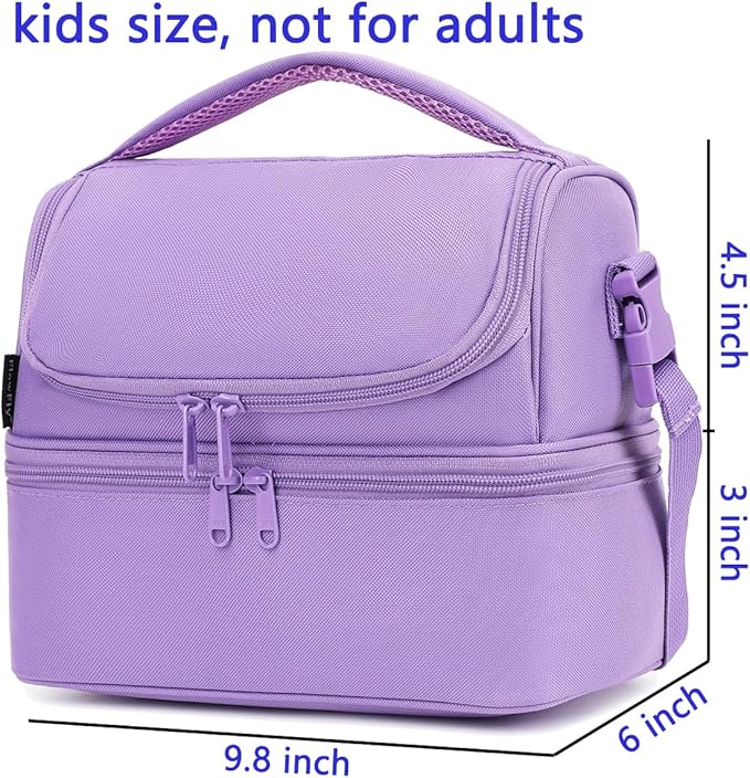 FlowFly Double Decker Cooler Insulated Lunch Bag Large Tote for Boys, Girls, Men, Women, with Adjustable Strap,Purple