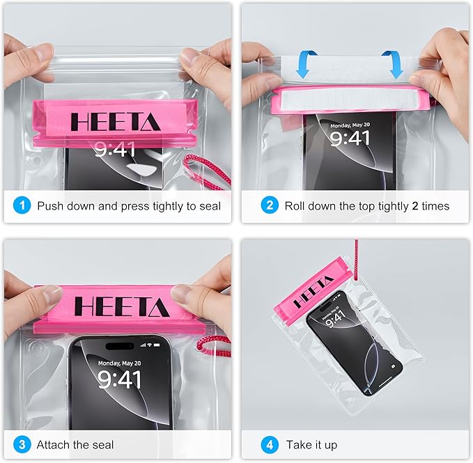 HEETA 5-Pack Clear Waterproof Dry Bag, Water Tight Cases Pouch Dry Bags for Camera Mobile Phone Maps, Kayaking Boating Document Holder