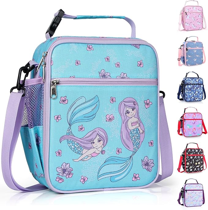 Kids Insulated Lunch Box Bag, Thermal Picnic Cool Bags with Adjustable Strap for Adults Children Women Men Boys Girls School Work (Mermaid01)