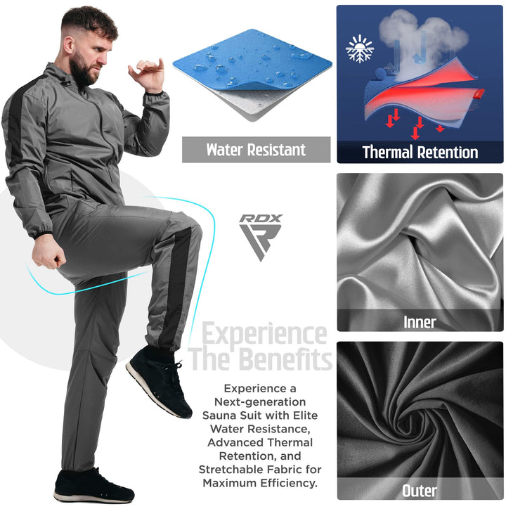 RDX Sauna Suit Full Body Heat Sweat Suit, REACH OEKO TEX 100 CERTIFIED, Anti Rip Long Sleeve Tracksuit Top Bottom