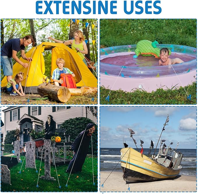 Blulu 24 Pcs 8/12/16 Inch Tent Stakes Heavy Duty Steel Metal Tent Pegs Unbreakable and Inflexible Metal Stakes Tent Spikes for Camping, Yard Decoration, Picnic, Tarp(Blue, 16 Inch)