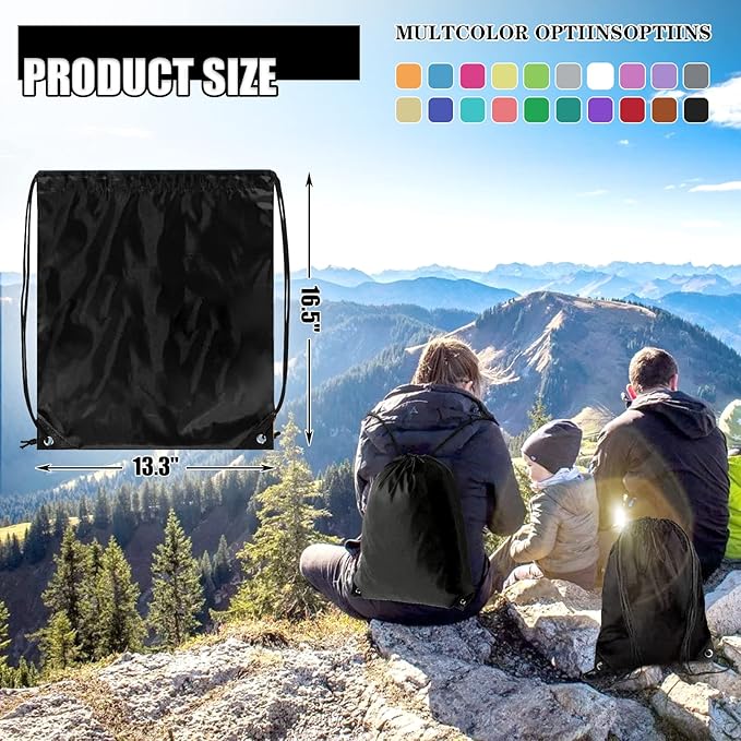 60 Pieces Drawstring Backpack Bulk Cinch Sackpack Ployster Drawstring Bags for Gym Party Trip(Black)