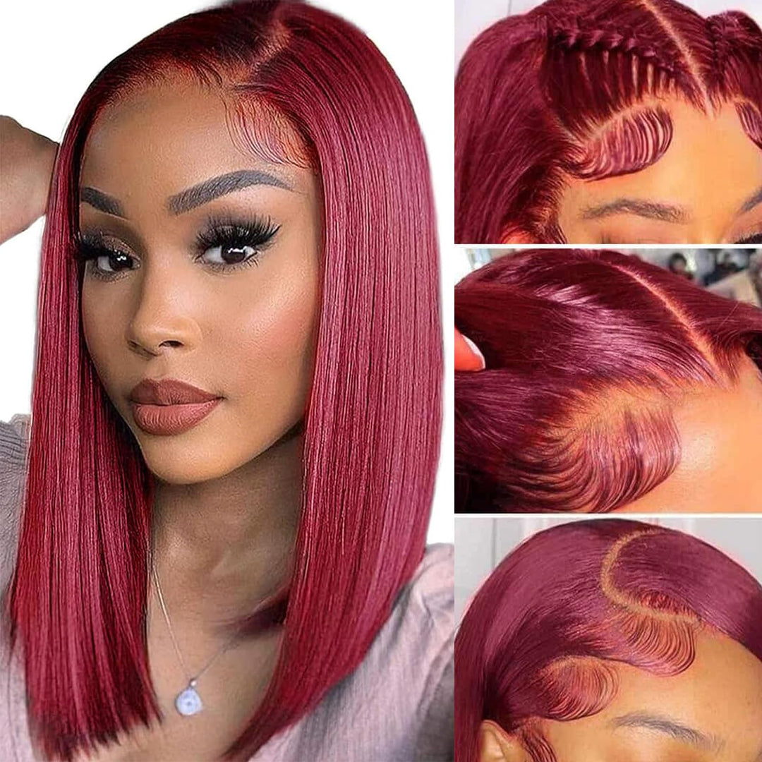 Keytac 99J Burgundy Lace Front Bob Wigs Human Hair 13X4 Hd Transparent Lace Frontal Bob Wig For Black Women Glueless Wigs Straig