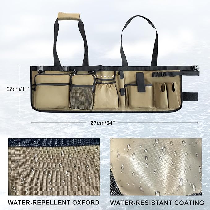 Fishing Bucket Organizer with Bucket Cover, Ice Fishing Tackle Bag with Rod & Plier Holder, Multi-Pockets for 5 Gallon Bucket Fishing Gear & Accessories