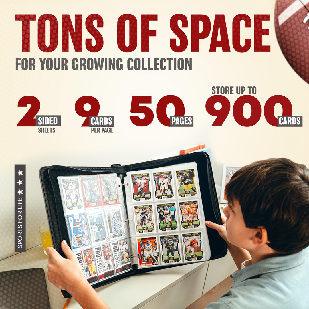 Football Card Binder with 900 Pockets, The Ultimate Football Card Holder Includes 50 Page Storage Sleeves to Organize and Protect Your Sports Cards Like a Pro (American Flag)