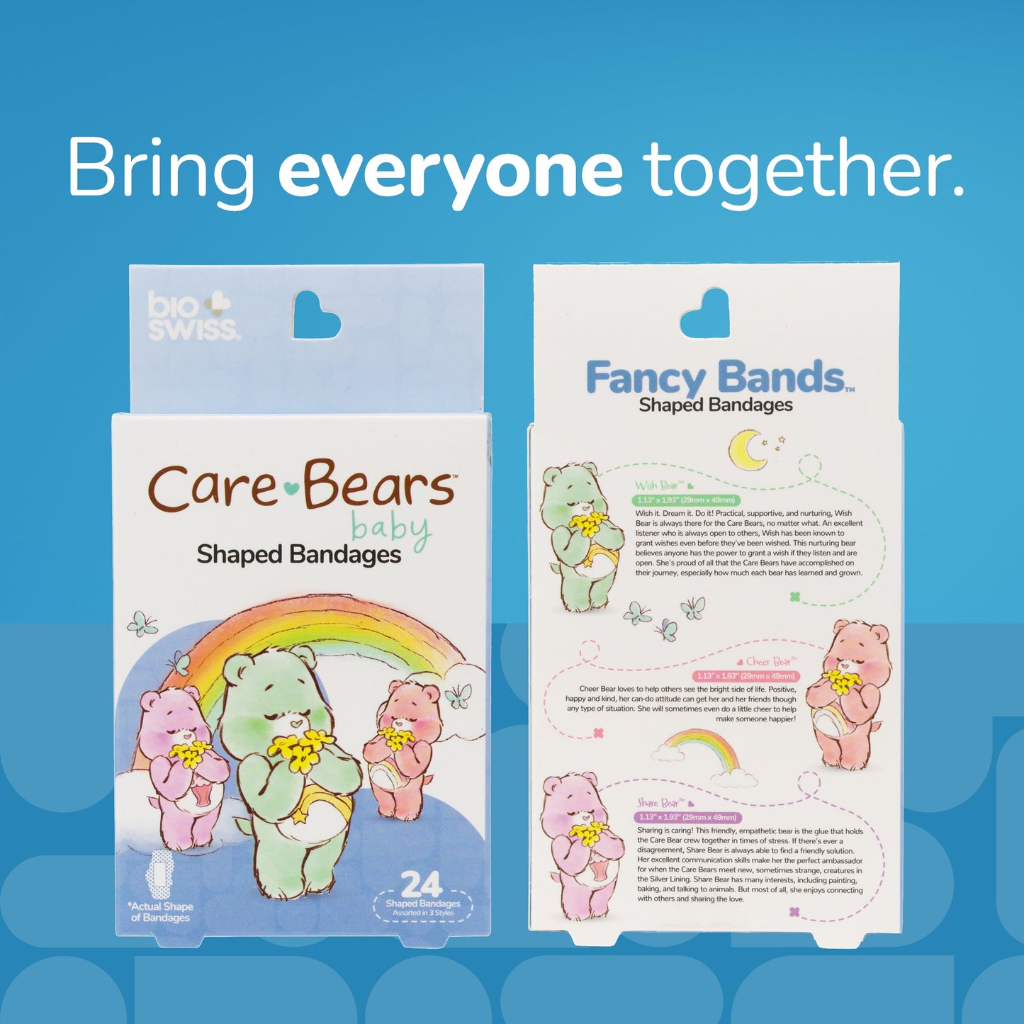 BioSwiss Care Bears Bandages, Baby Care Bear Shaped Self Adhesive Bandage, Latex Free Sterile Wound Care, Fun First Aid Kit Supplies for Kids, 24 Count