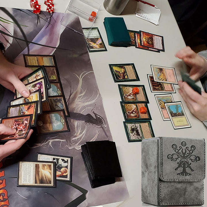 PROMAXIBINDER MTG Card Deck Box, Commander Deck Box Fits 100+ Single Sleeved Cards, Storage for TCG/MTG Crads, PU Leather Strong Magenet (Darkgrey, Tree)