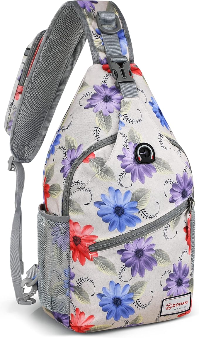 ZOMAKE Sling Bag for Women Men, Small Crossbody Sling Backpack, Mini Water Resistant Shoulder Daypack for Travel, Anti Thief Chest Bag for Hiking, Sports(Color Chrysanthemum)
