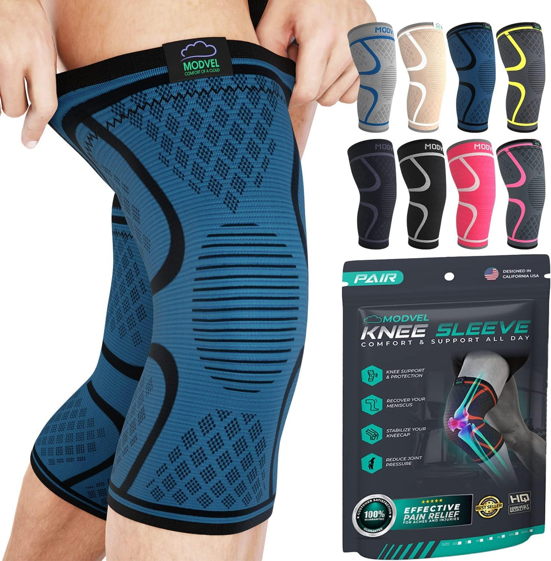 Modvel ELITE Knee Brace and Pads for Women & Men - Knee Braces for Pain Relief, Compression Sleeve for Meniscus Tear, ACL, Arthritis | Knee Pads with Padding for Running & All Sports