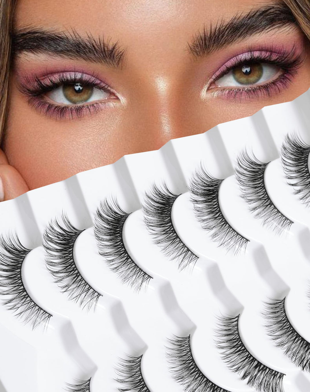 Natural Cat Eye Lashes Wispy Eyelashes 10mm Fluffy Fake Lashes that Look Like Extensions 3D C Curl Simple False Lashes 53-GIRL CODE