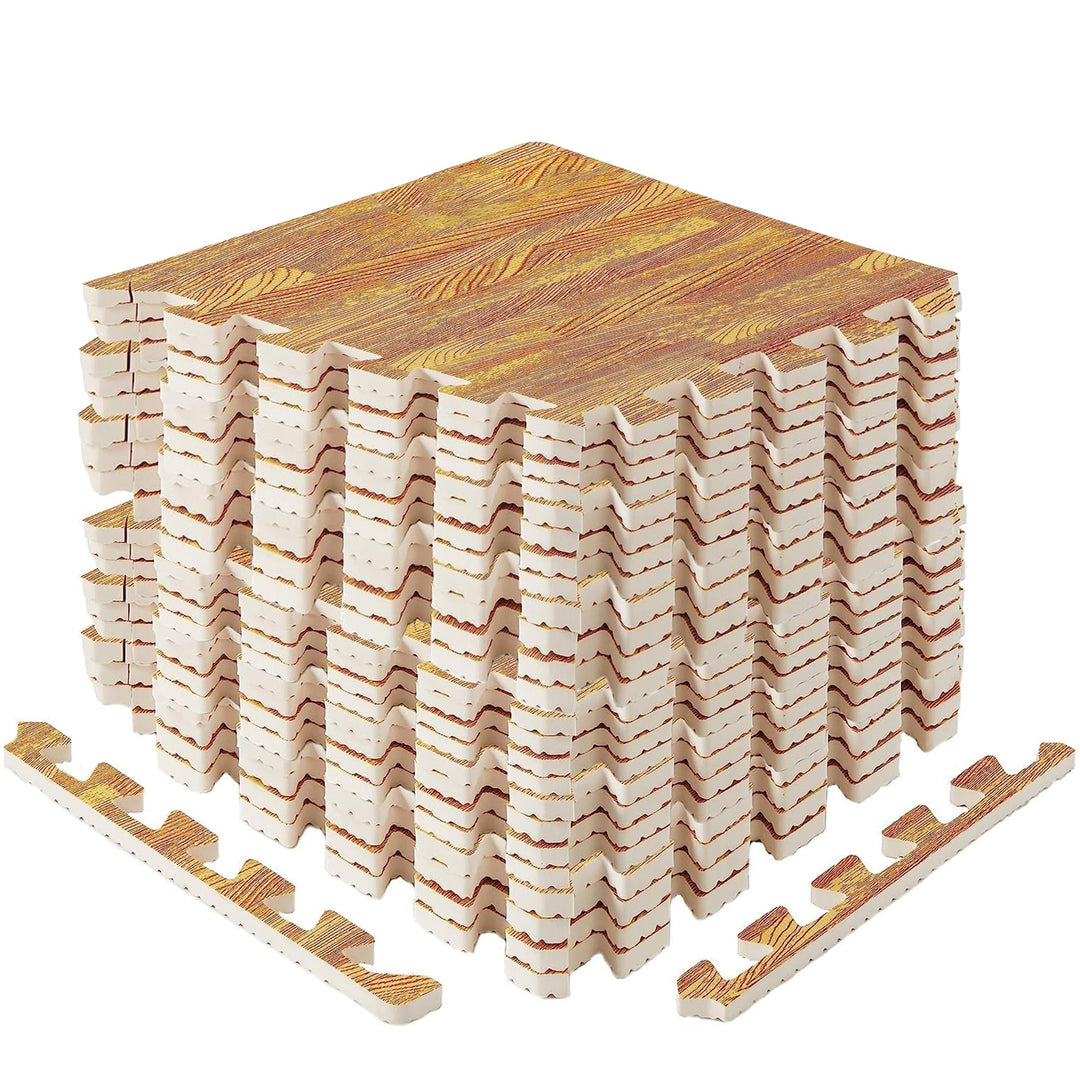 Yes4All 12,24,36 SQ.FT Wood Grain Puzzle Exercise Mat Protective Flooring, EVA Interlocking Foam Floor Tiles with Border for Home