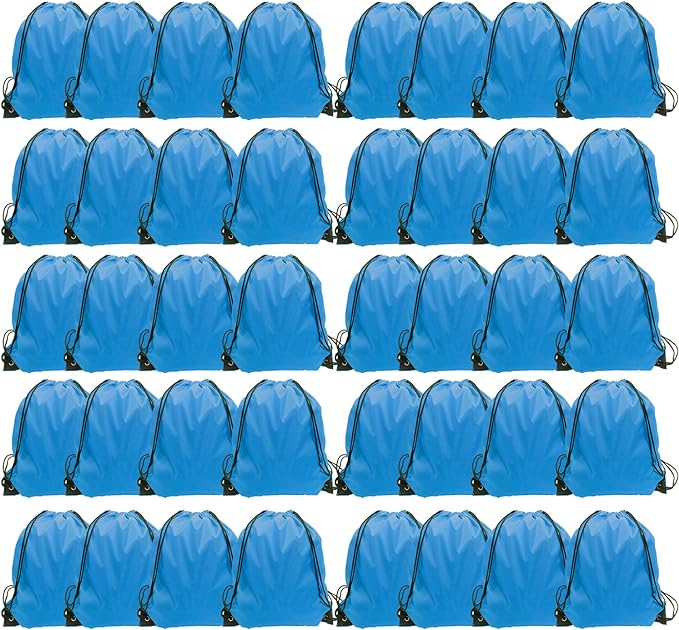 GoodtoU Drawstring Bags, Drawstring Backpack Bulk Nylon Backpack Draw String Back Bag Cinch Sack Drawstring Gym Bag String Backpack for Sport, Traveling, Team (40Pcs, Sky Blue)