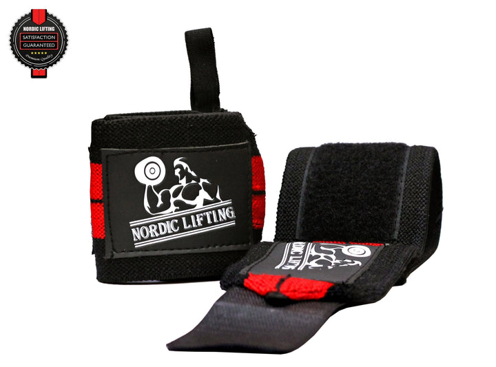 Nordic Lifting Wrist Wraps (1 Pair/2 Wraps) 14" for Weightlifting | Cross Training | Powerlifting - For Women & Men - Hand Strength & Support During Weight Lifting (Red) - 1 Year Warranty