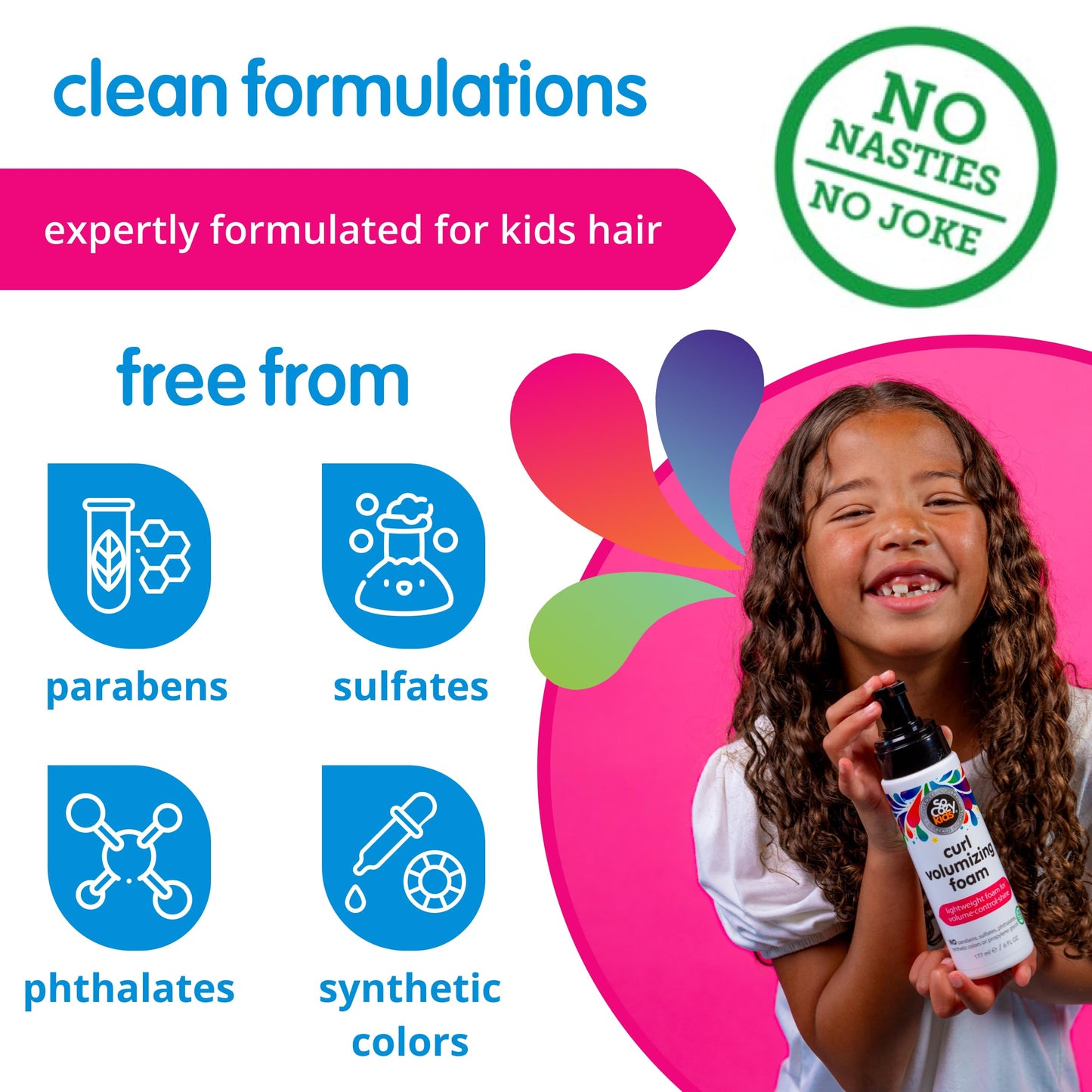 SoCozy Hair Mousse for Kids, Curl Volumizing Foam Mousse for Curly Hair (6 Fl Oz) Enhances Shine & Volume, Gentle Formula with Panthenol, Hydrolyzed Proteins & Keratin, Paraben & Sulfate-Free