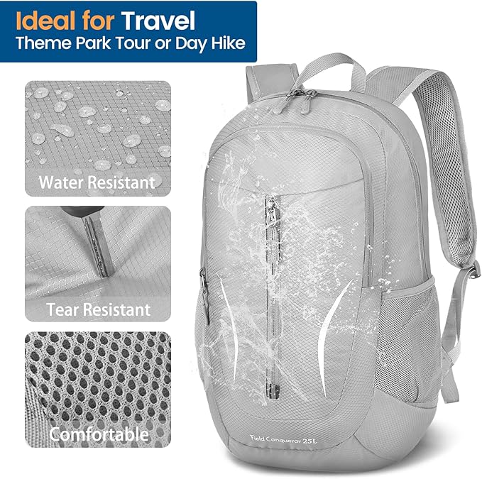 ZOMAKE Ultra Lightweight Packable Backpack 25L, Foldable Hiking Backpacks Water Resistant Small Folding Daypack for Travel(Sliver Grey)