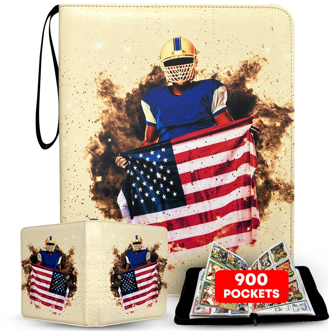 Football Card Binder with 900 Pockets, The Ultimate Football Card Holder Includes 50 Page Storage Sleeves to Organize and Protect Your Sports Cards Like a Pro (American Flag)
