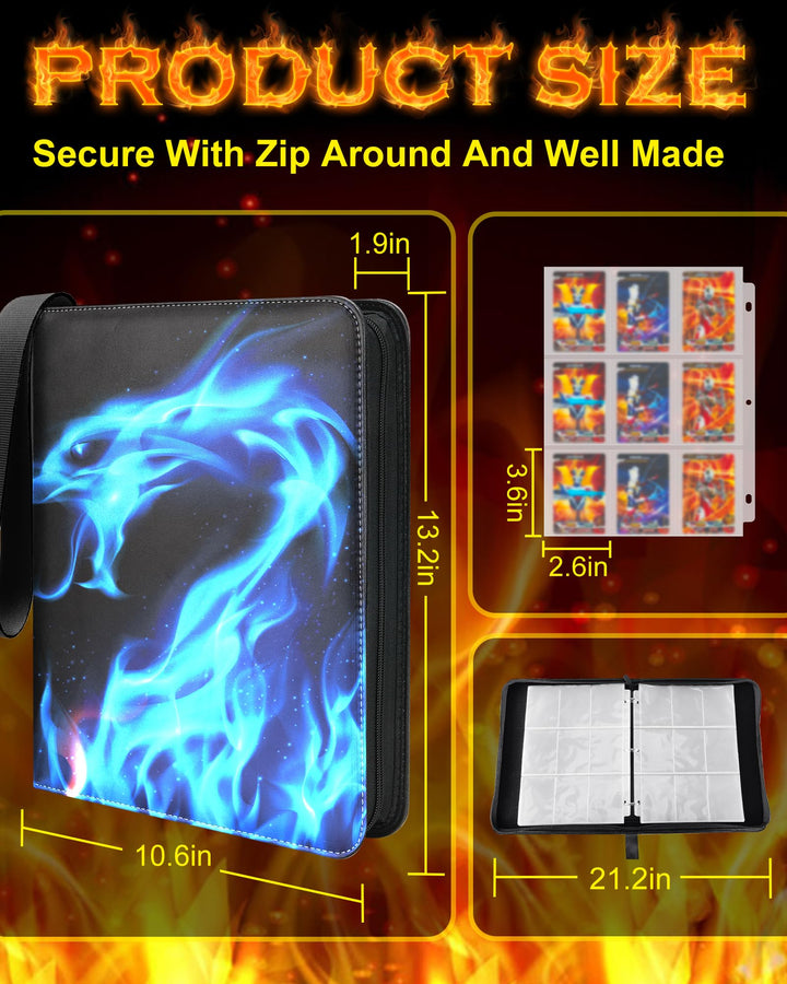 Card Binder 9 Pocket Holder 900 Cards Compatible with Game Cards, 3 Ring Trading Card Binder Album Case Book Storage TCG, CCG, MTG, YuGiOh, Baseball Cards, Gifts For Boys And Girls Ages 6-14