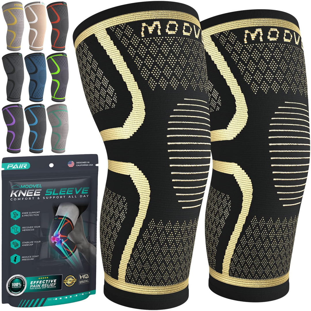 Modvel Compression Knee Brace for Women & Men - 2 Pack Knee Brace for Women Running Knee Pain, Knee Support Compression Sleeve, Workout Sports Knee Braces for Meniscus Tear ACL & Arthritis Pain Relief