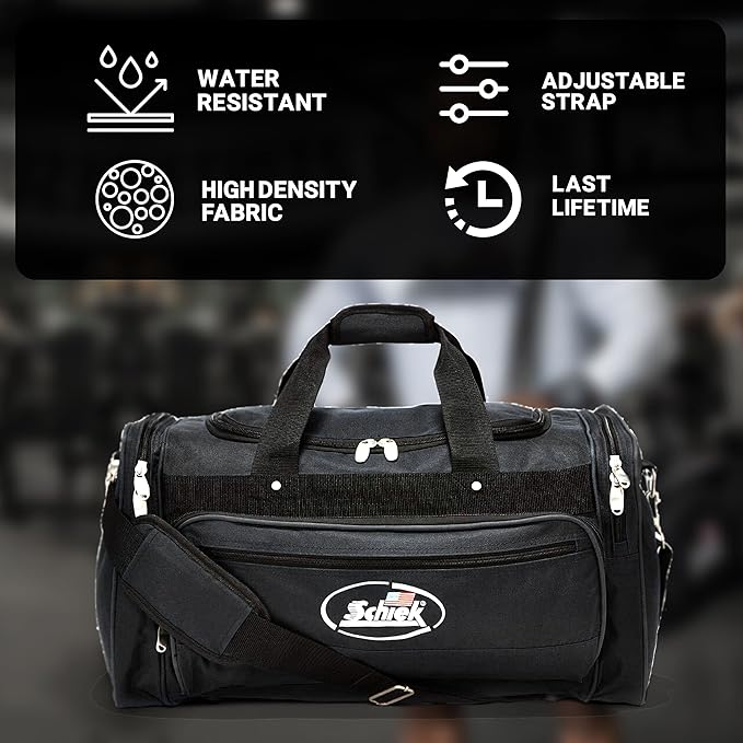 Schiek Sports Deluxe Gym Bag - Nylon Fabric Workout Bag with Adjustable Shoulder Strap
