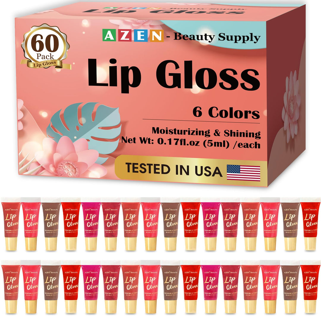 AZEN 60 Pack Lip Gloss Set, Lip Oil for Dry Cracked Lips Moisturizing Hydrating Nourishing with Vitamin E