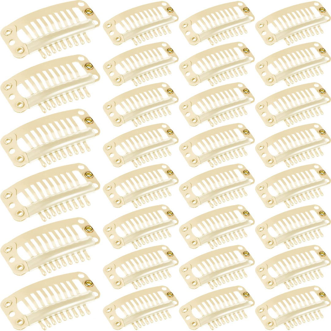 32 Mm 9-Teeth Snap Clips For Women'S Hair Extensions And Wigs - 30 Piece Diy Accessory Kit (Beige)
